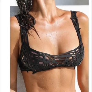 Thaikila Black Scribble Bikini Top M NEW (flaws)